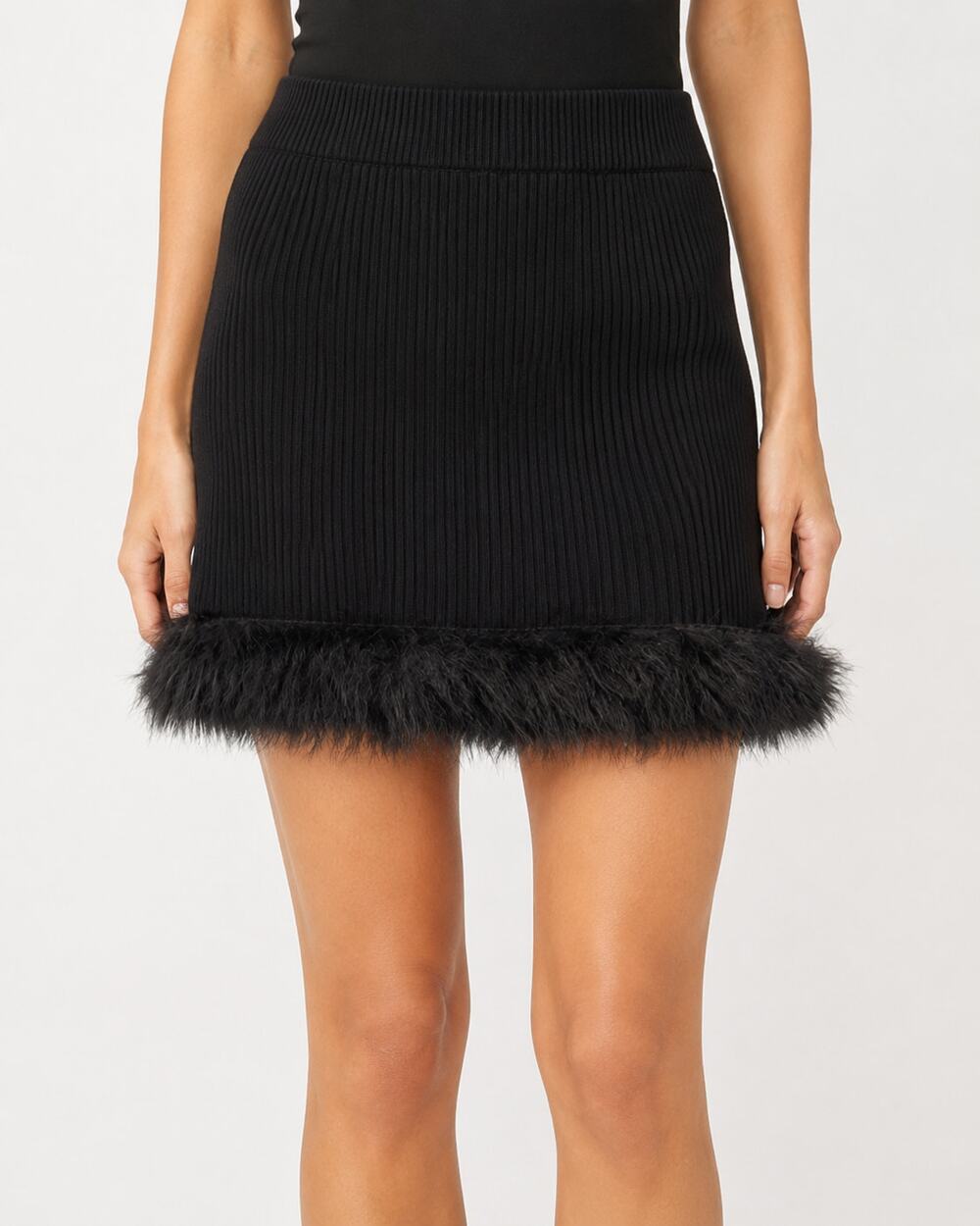 Show Me Your Mumu Fran Black Knit Faux Fur Mini Skirt Size Large